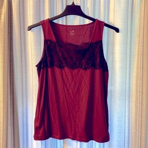 Maroon and Black Lace trimmed tank top, women’s Medium.